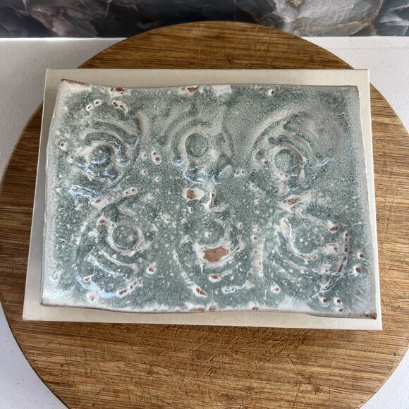 Studio Art Pottery Riser Footed Trinket Tray Dish 8.5" Blue Swirl Handmade - Picture 3 of 8